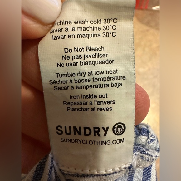 SUNDRY Anthropologie Blue White Stripe 100% Cotton Beach Pool Dress Sz 1 POCKETS - Picture 12 of 12